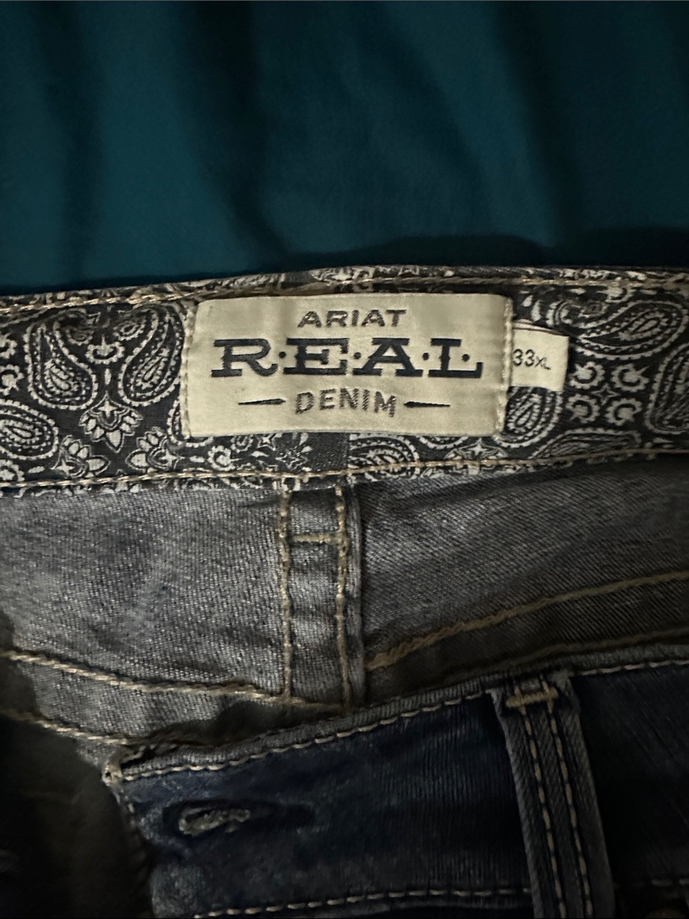 Ariat R.E.A.L. Denim Jeans - Dark Blue with Gray Trim 33 XL